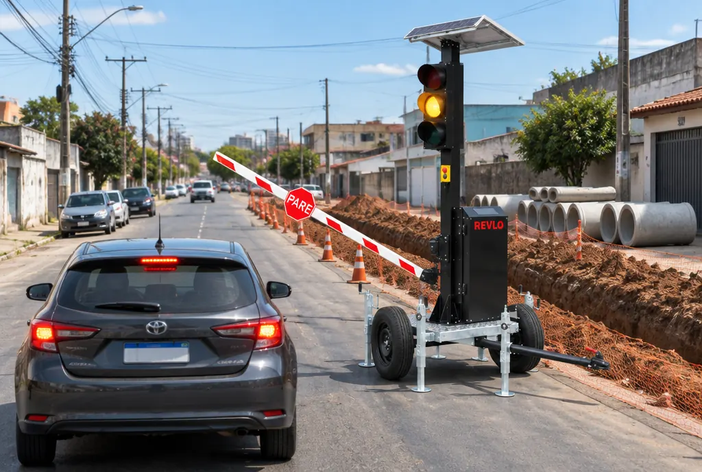 Trecho de obra em meia pista entre os dois conjuntos de semáforo
